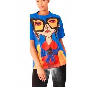 NEW TALLY TAYLOR bold graphic t-shirt in blue